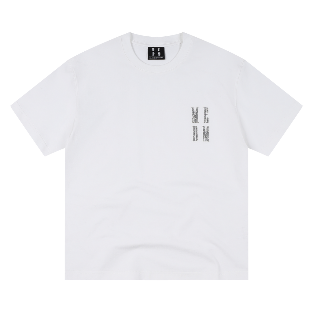MEDM 3D rhinestone four letter casual micro silhouette short sleeved trendy simple and versatile heavyweight pure cotton T-shirt for men and women