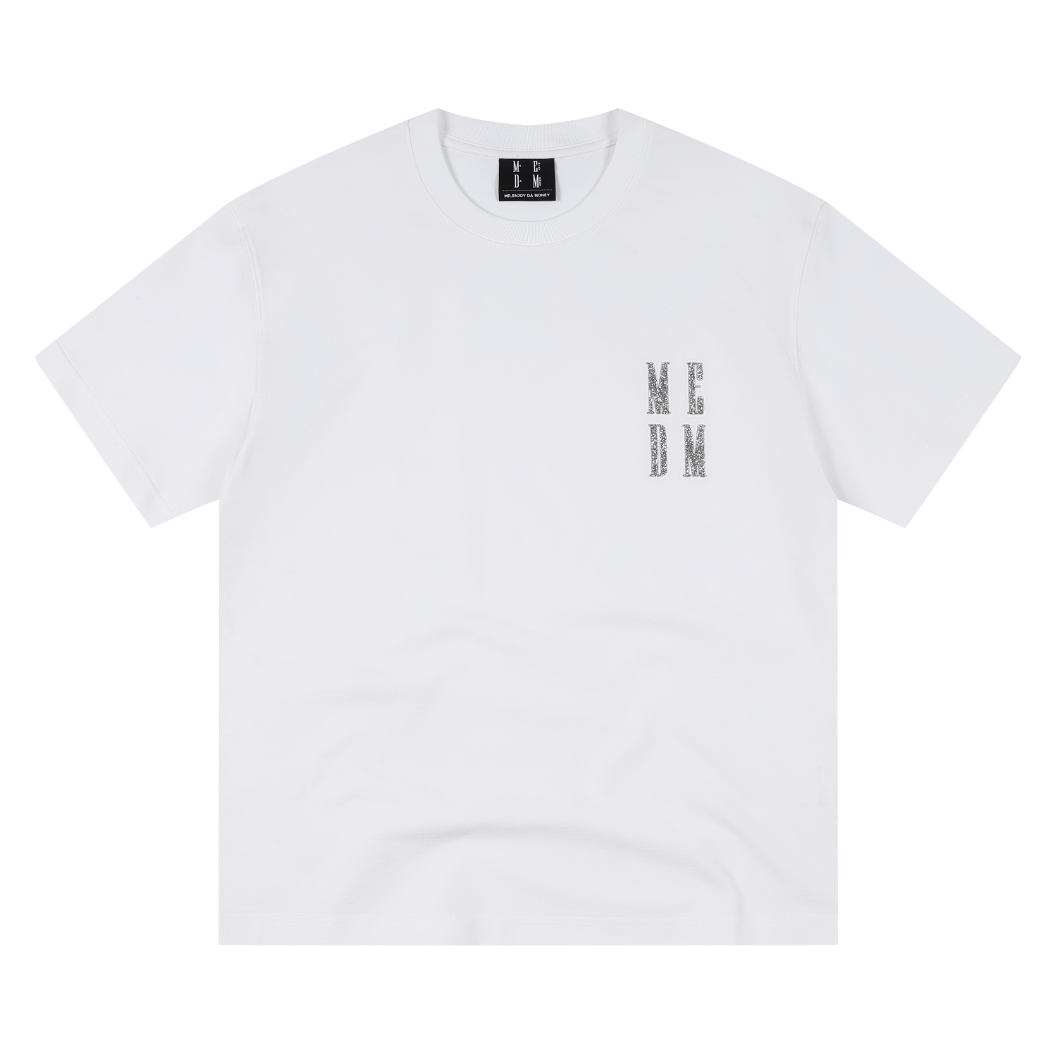 MEDM 3D rhinestone four letter casual micro silhouette short sleeved trendy simple and versatile heavyweight pure cotton T-shirt for men and women