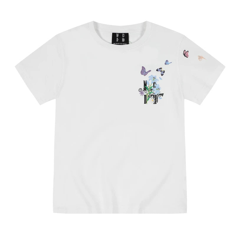 MEDM Butterfly Wrapped Magnolia Embroidered Logo Casual T-shirt Trendy Versatile Slim Fit Look Round Neck Short Sleeve Women