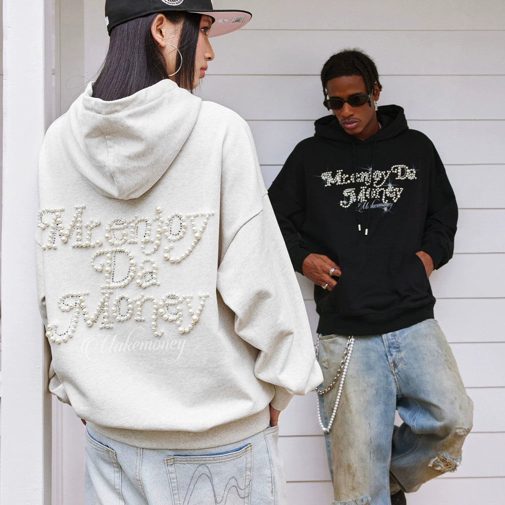 MEDM Nail Bead Flower Font Casual Hoodie Spring and Autumn American Loose Drawstring and Velvet Hoodie Couple Coat