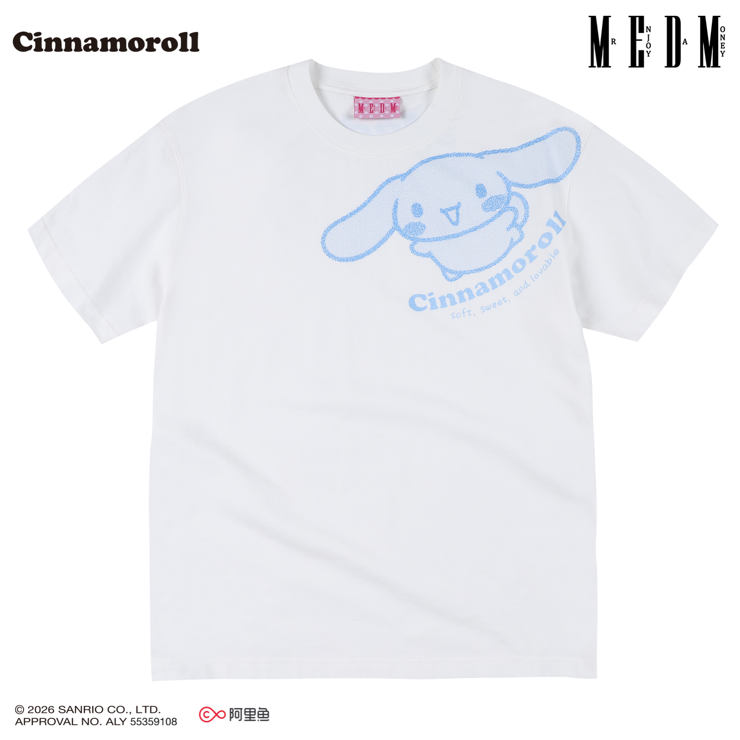 MEDM × Sanrio Family Series Sparkling Pink Gradient Big Ear Dog Pattern Casual Round Neck Short Sleeve Couple T-shirt Summer