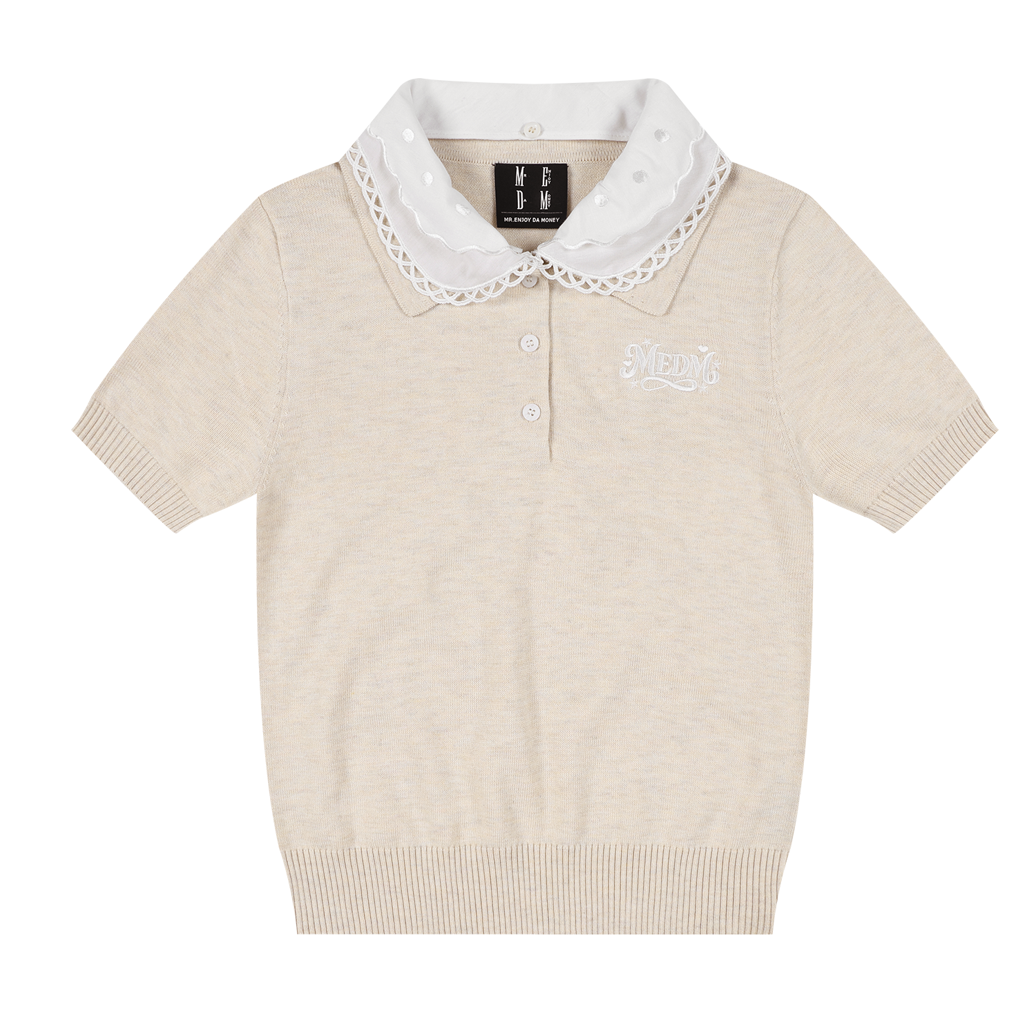 MEDM detachable lace collar casual knitted polo shirt simple and versatile sweet cool style loose short sleeved summer women