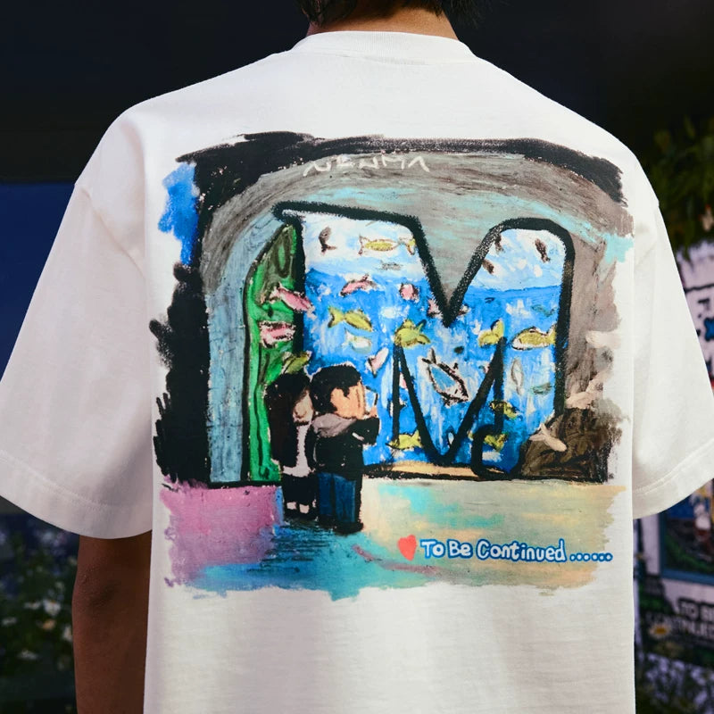 MEDMxNewmasus Co branded Aquarium Short Sleeve T-shirts for Men and Women Couples China-Chic Casual Half Sleeve Summer T-shirts