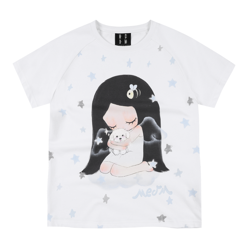 MEDM × Iria's mailbox co branded guardian dog print slim fit shoulder inserted casual short sleeved round neck T-shirt for women