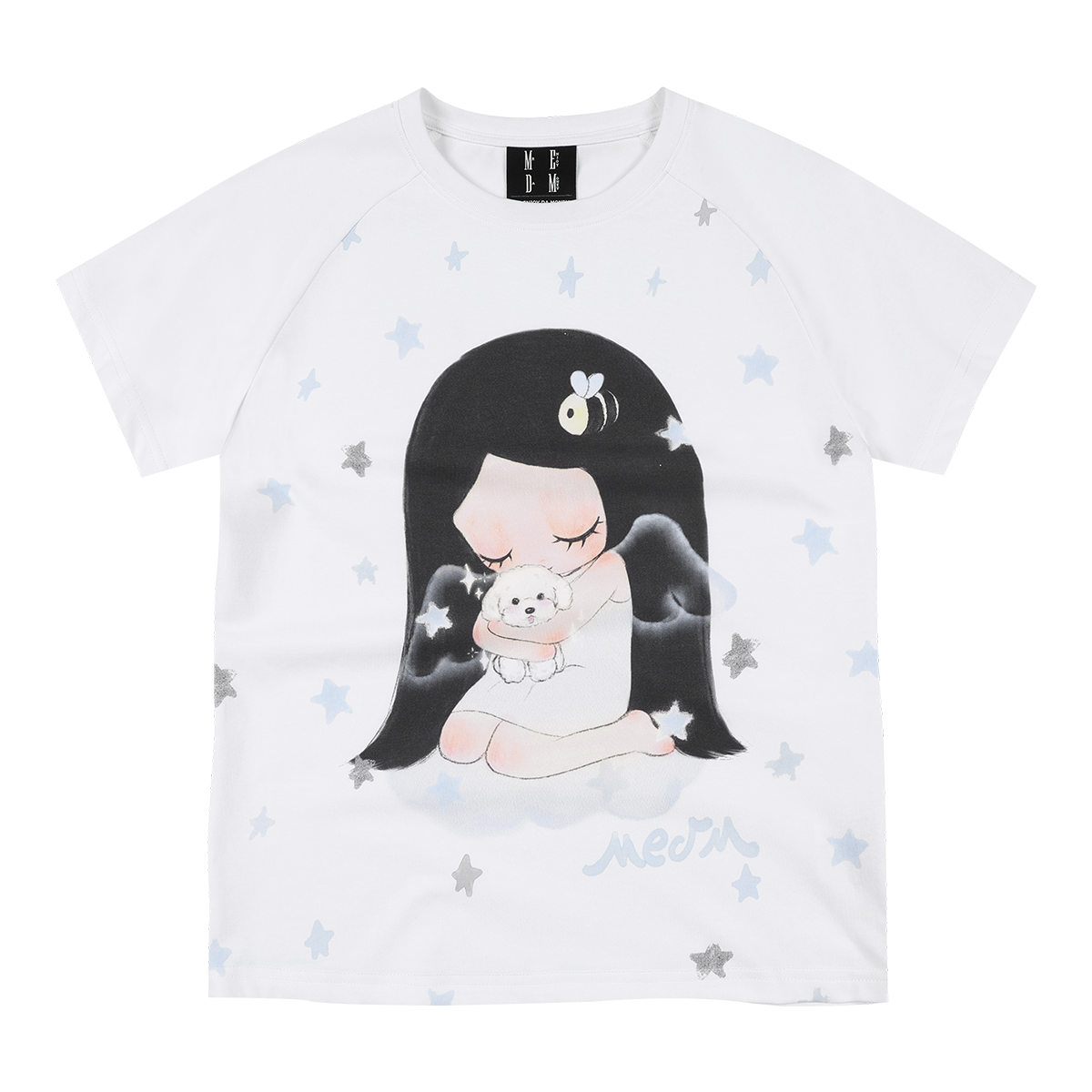 MEDM × Iria's mailbox co branded guardian dog print slim fit shoulder inserted casual short sleeved round neck T-shirt for women