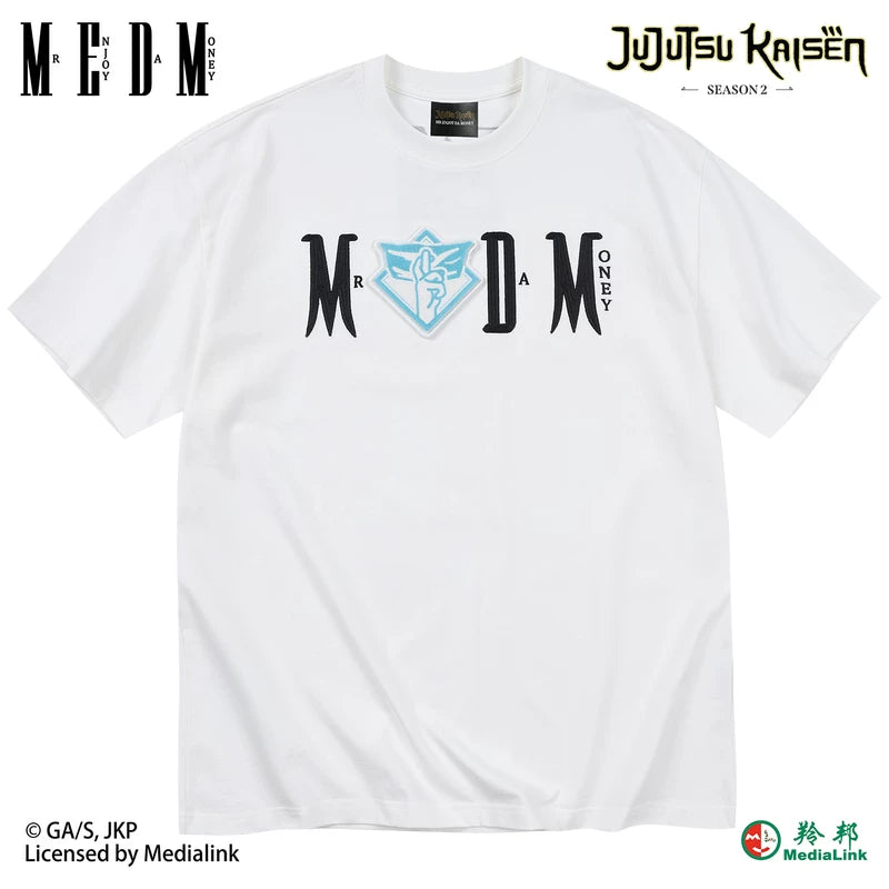 MEDM x Spell Battle Collaboration - Character ICON Velcro Casual Round Neck T-shirt Embroidered Letters Men's and Women's Short Sleeves