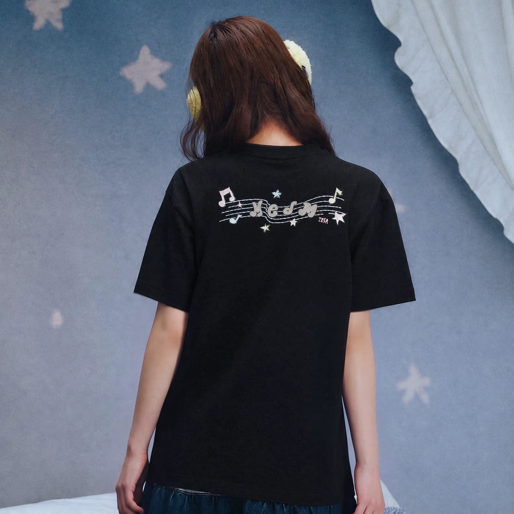 MEDM x Iria mailbox collaboration to enjoy music printed logo casual mini short sleeved round neck loose T-shirt