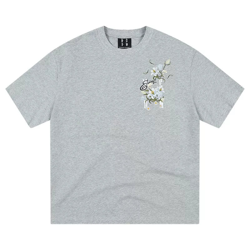 MEDM26SS Rose Embroidered T-shirt Women's Summer American Design Casual Short Sleeve Men's Trendy Brand Couple's Top