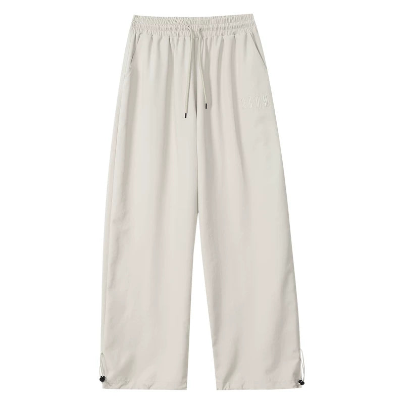 MEDM solid color simple wide leg casual loose straight tube paratrooper pants with side drawstring versatile commuting floor pants for men