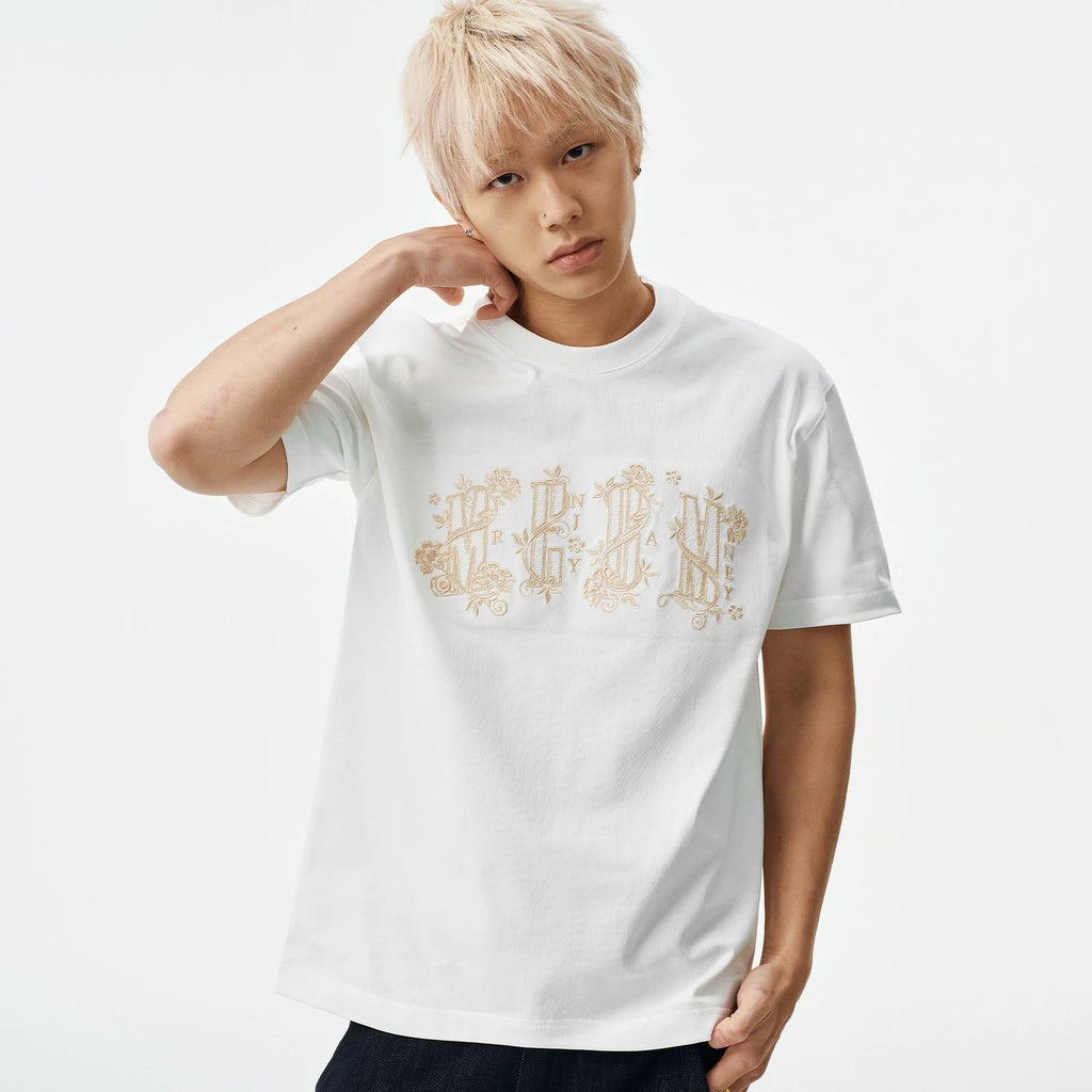 MEDM Palace Style Pattern Logo Embroidered Round Neck Casual T-shirt Versatile Skin friendly Breathable Loose Men's and Women's Short Sleeves Summer