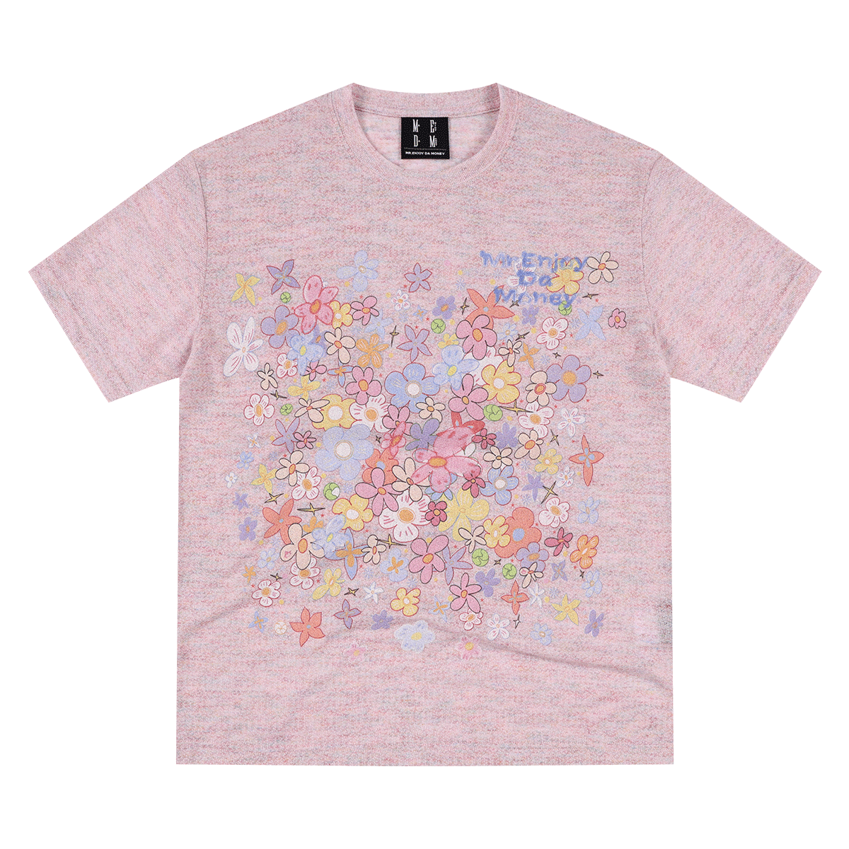MEDM Dream Illusion Bubble Full Print Flower Sea Dream Sleep Manga Flower Printed Colorful Yarn Casual Short Sleeve Loose Round Neck T-shirt