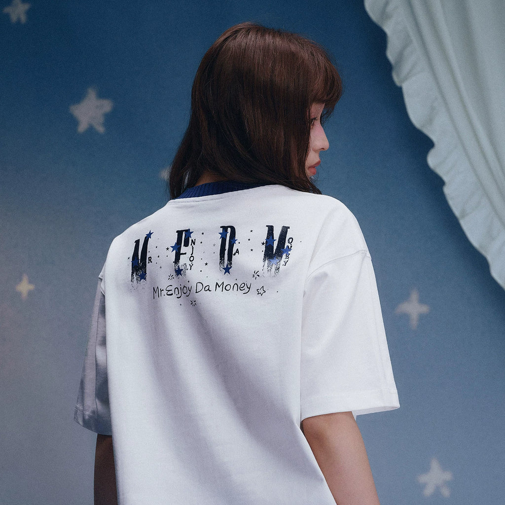 MEDM x Iria mailbox collaboration goodnight starry sky glitter print casual round neck short sleeved cute style T-shirt summer