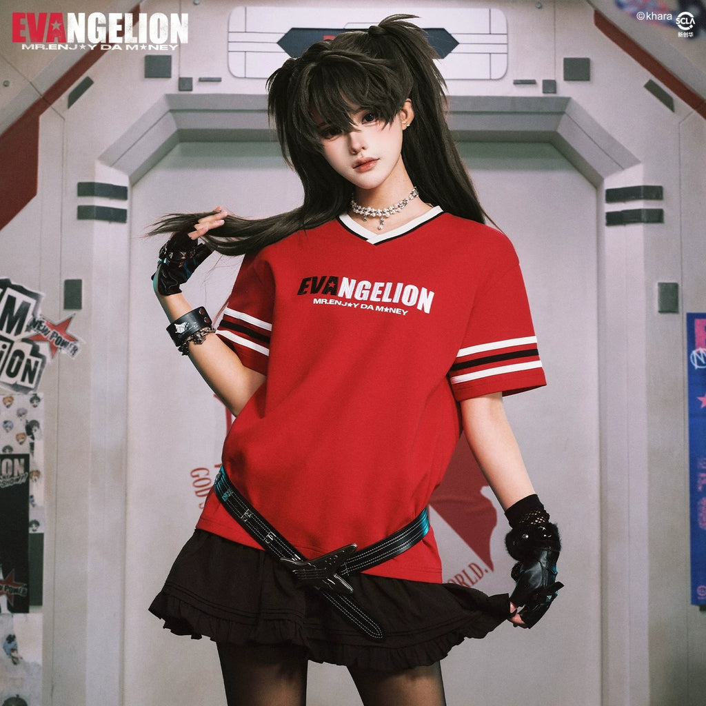 MEDMxEVA NEVER END series character sketch style embroidered print short sleeved personalized casual jersey T-shirt