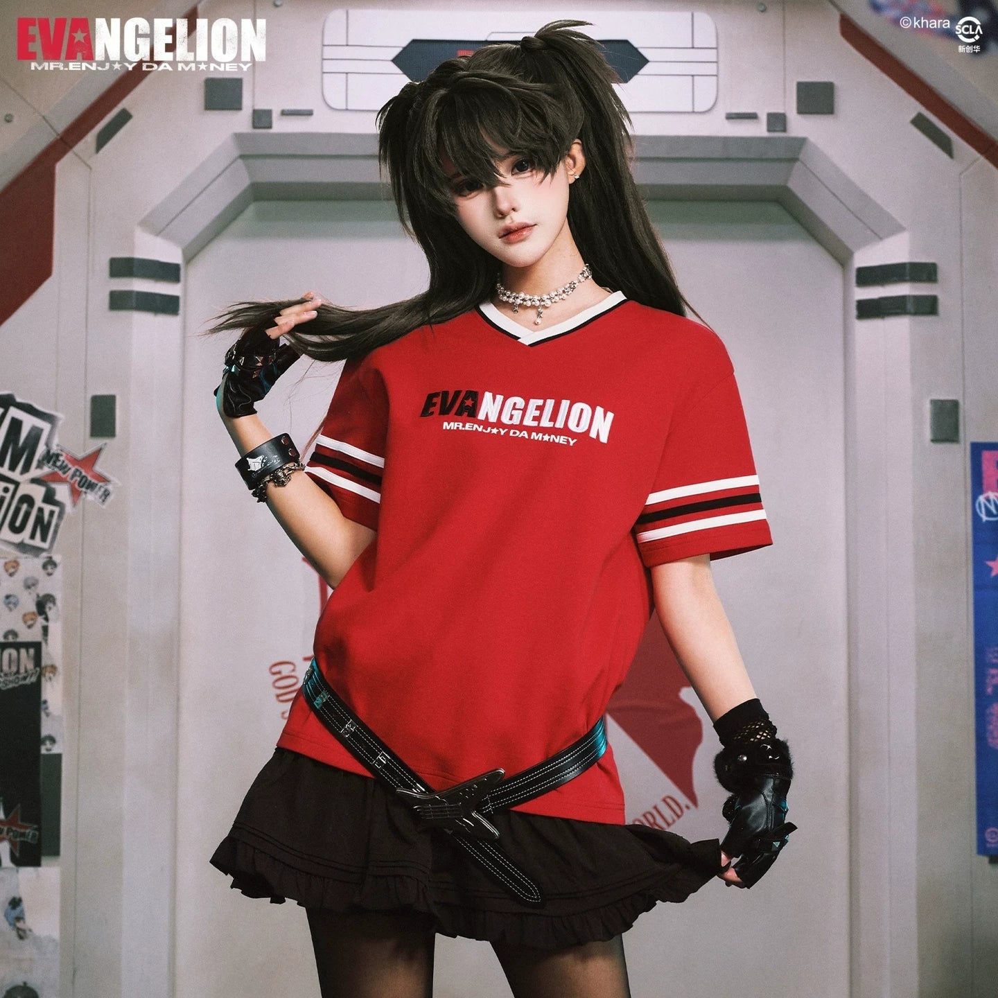MEDMxEVA NEVER END series character sketch style embroidered print short sleeved personalized casual jersey T-shirt