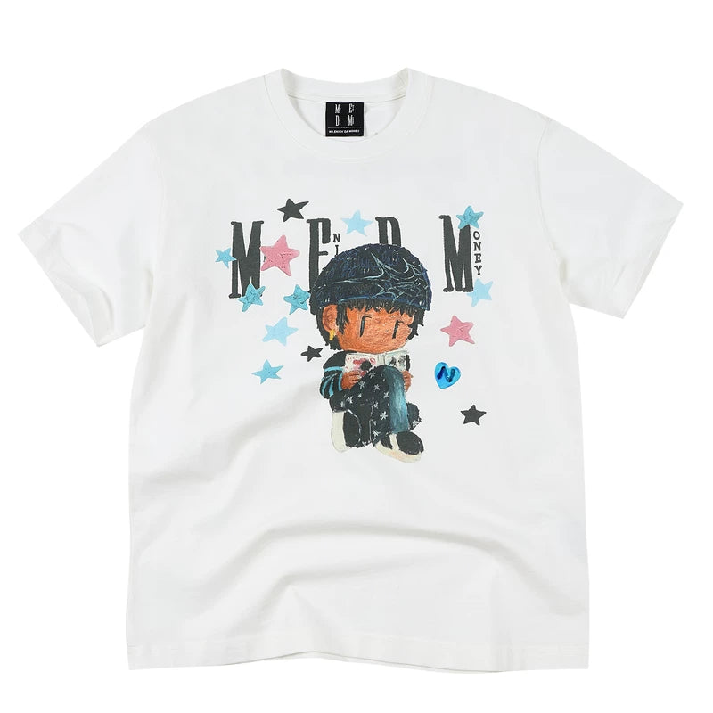 MEDMxNEWMASUS joint love letter print star pattern casual couple short sleeved summer round neck T-shirt trendy