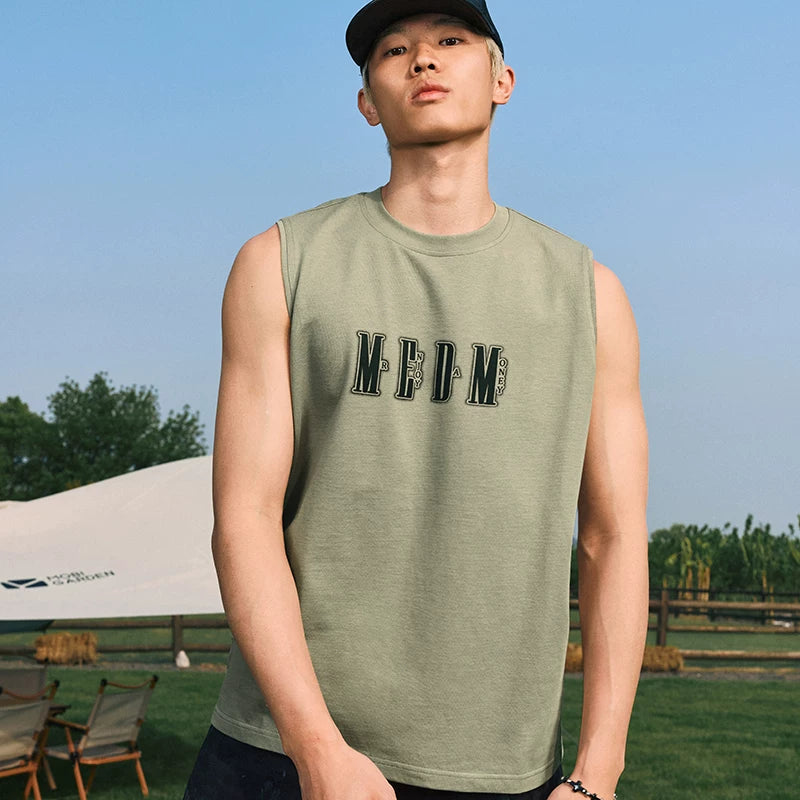 MEDM Thick Plate Offset Printed Flower Tank Top Men's Summer New Style American Retro Trendy Brand Versatile Shoulder Sleeveless T-shirt
