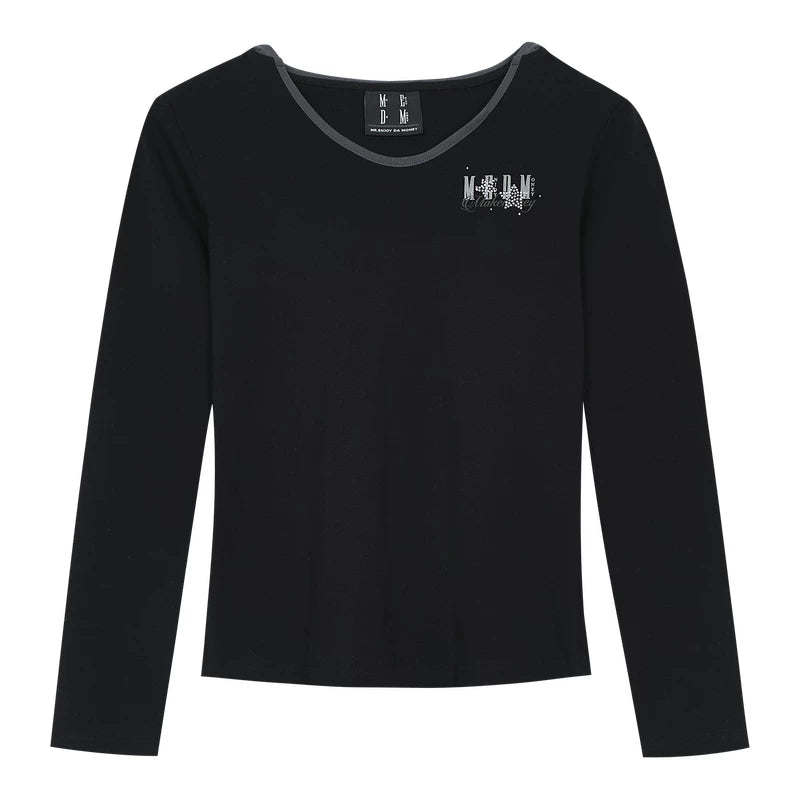 MEDM V-neck slim fit long sleeved casual hooded sweatshirt with rhinestone star logo for slimming, women's top for spring and summer