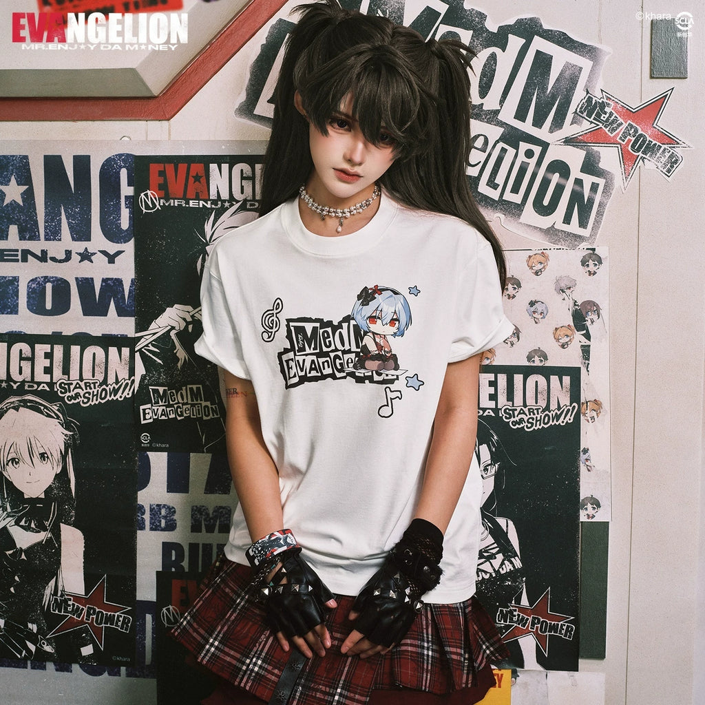 MEDMxEVA NEVER END series Q-version note printed basic casual round neck short sleeved trendy versatile T-shirt