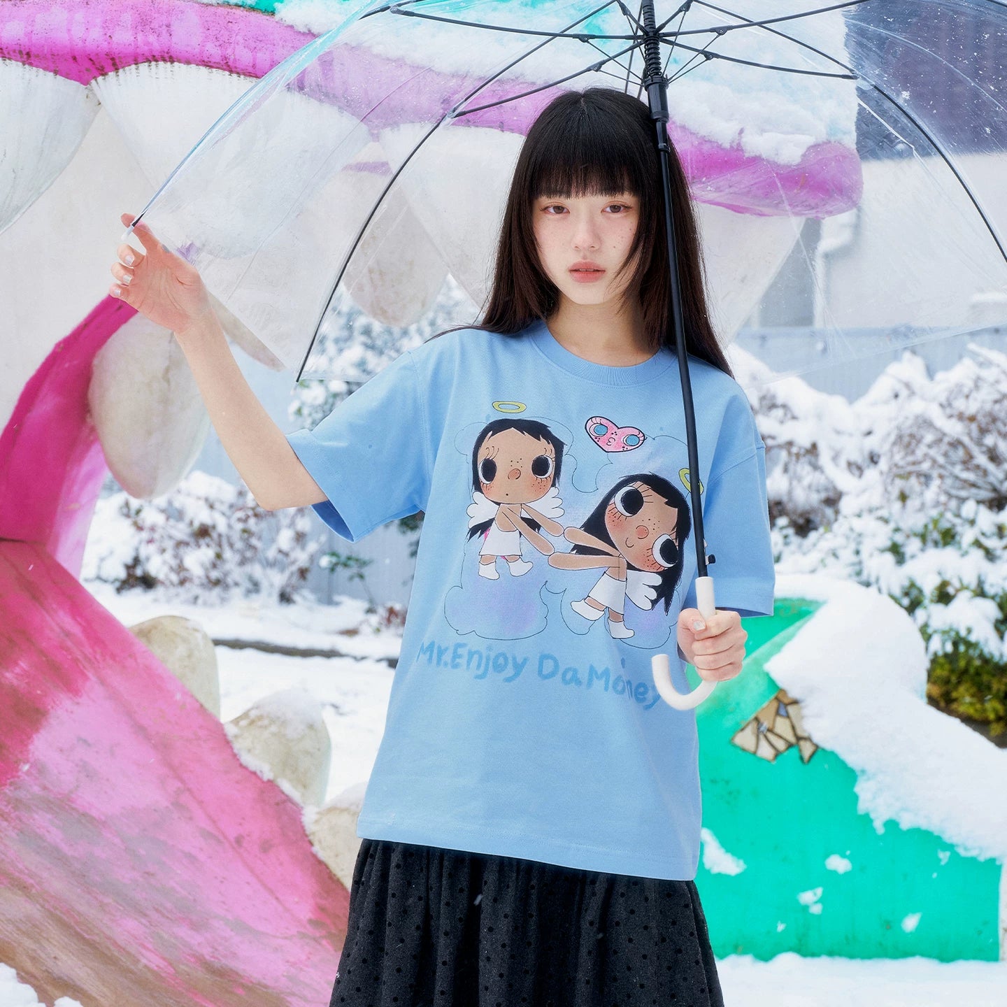 MEDM × YUY Jade Collaboration - Angel Printed Love Embroidered Casual Round Neck Short Sleeve Summer Cute Loose T-shirt