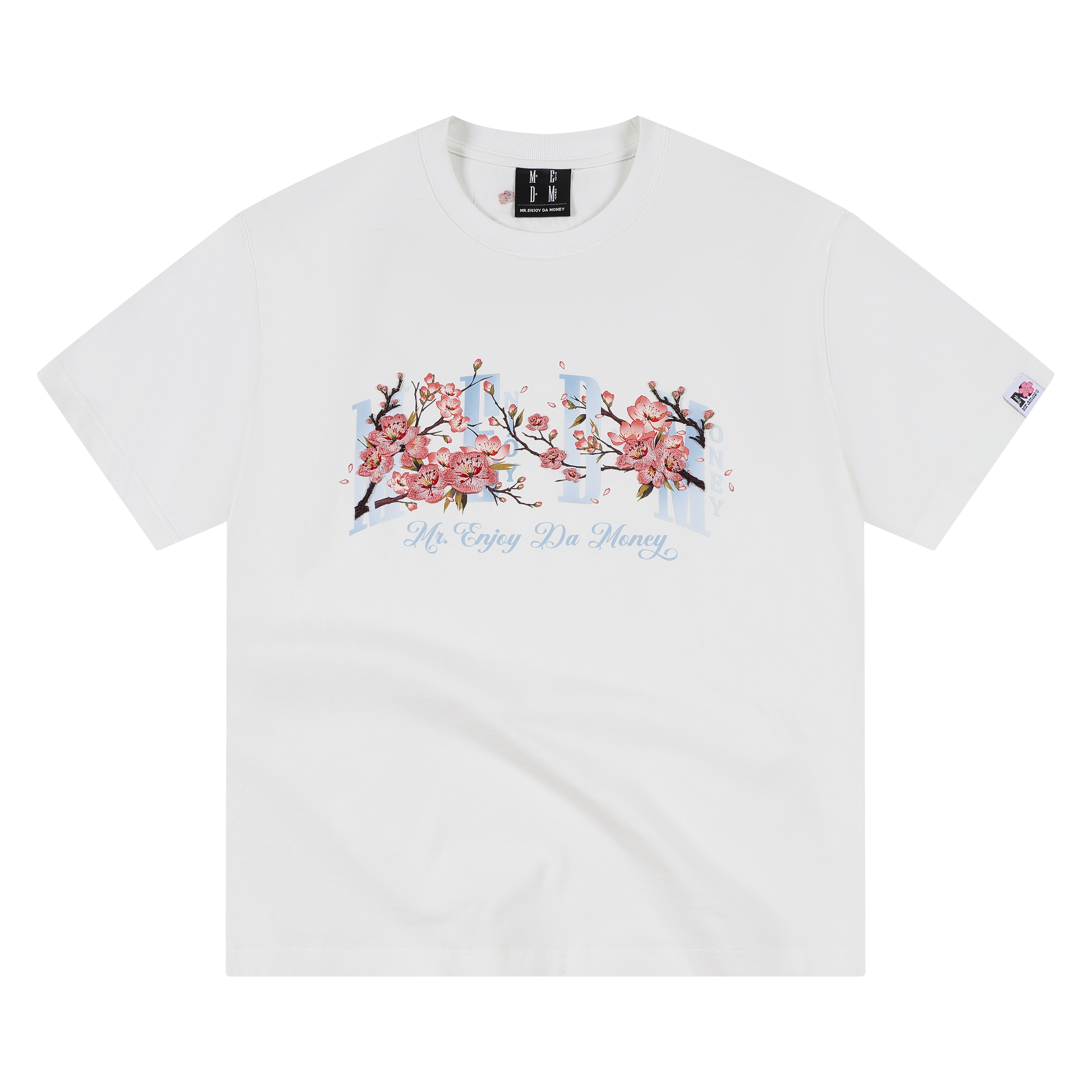 MEDM Four Character Cherry Blossom Embroidered Letter Printed Casual Round Neck T-shirt 26 Summer New Street Versatile Loose Short Sleeve