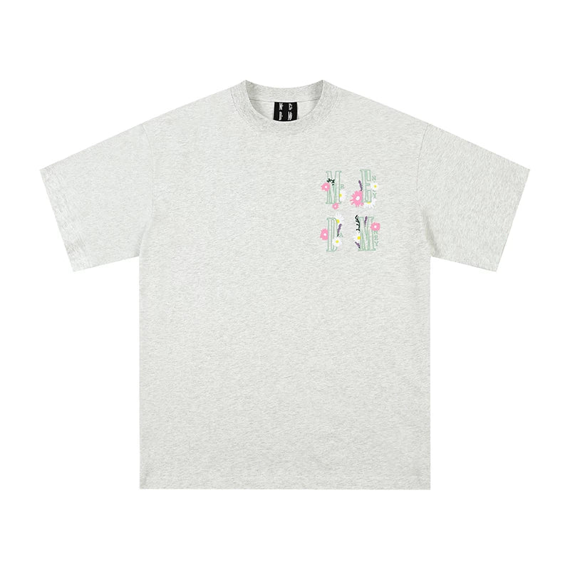 MEDM four character creative logo heavyweight three-dimensional daisy embroidery short sleeved T-shirt men's trendy brand couple half sleeved T-shirt