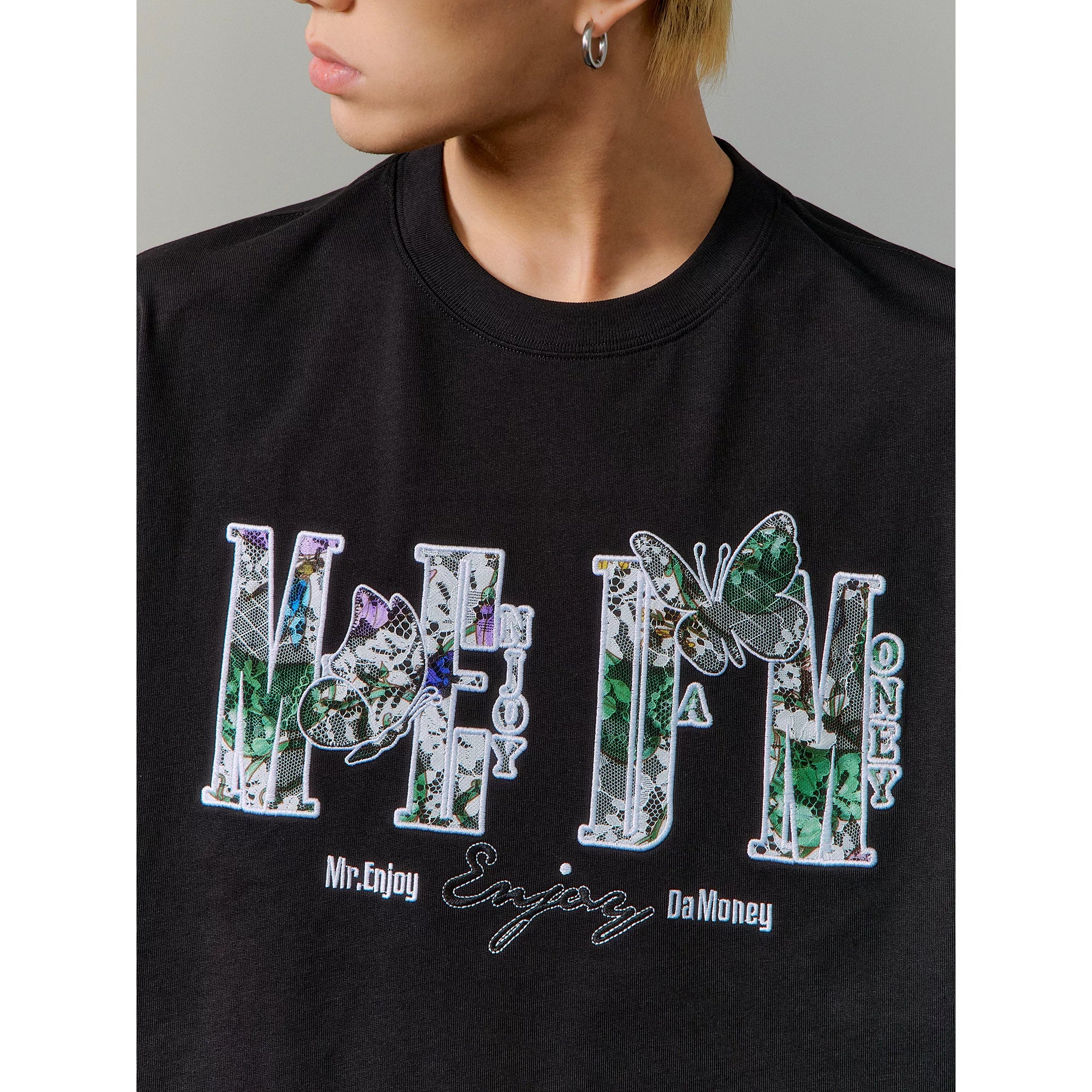 MEDM26SS lace printed fabric butterfly logo short sleeved women's t-shirt 2026 new summer American style t-shirt for men