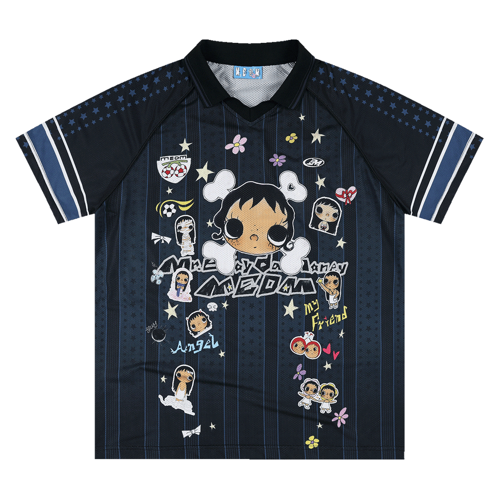 MEDM × YUY Jade Collaboration - Pattern Printed Letter Embroidered Casual Collar Jersey Short Sleeve Versatile Sweet Cool T-shirt