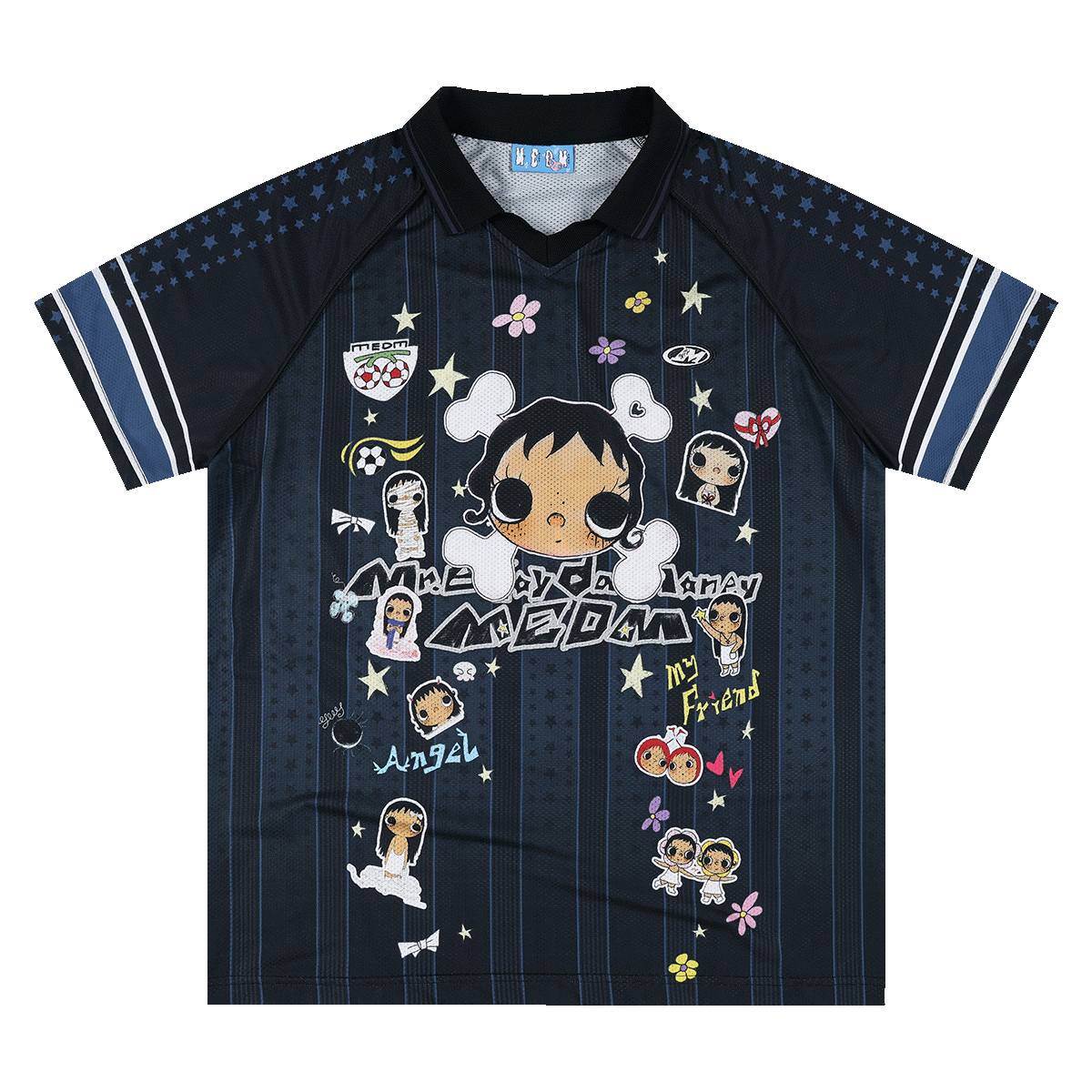 MEDM × YUY Jade Collaboration - Pattern Printed Letter Embroidered Casual Collar Jersey Short Sleeve Versatile Sweet Cool T-shirt
