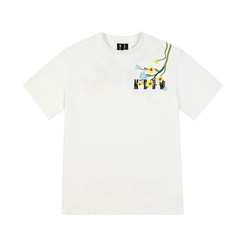 MEDM Wall Climbing Flower Daisy Embroidery Short Sleeve T-shirt for Men's Summer Trendy Brand American Hip Hop Loose Casual T-shirt