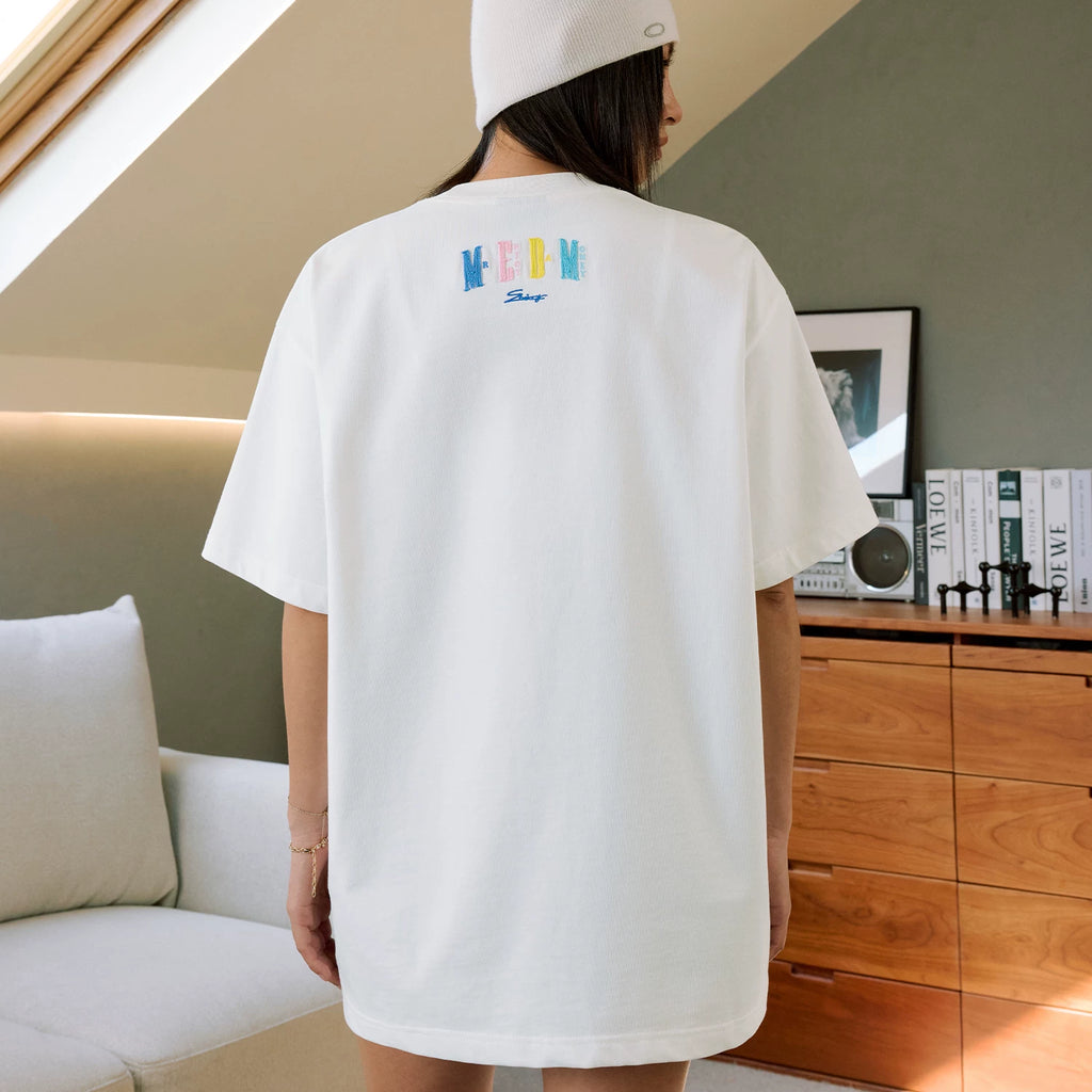MEDM macaron short sleeved T-shirt by Hou Minghao, same color T-shirt for men and women, couple style, letter tee
