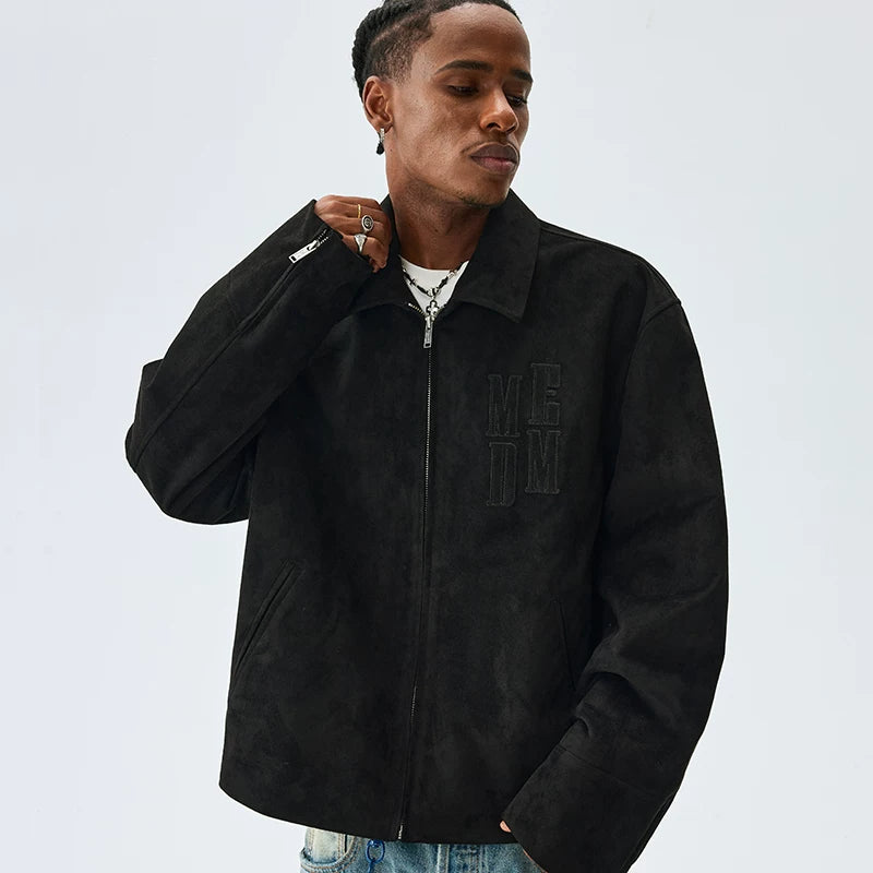 MEDM suede patch embroidered casual lapel jacket men's American retro jacket spring and autumn short clothes on top