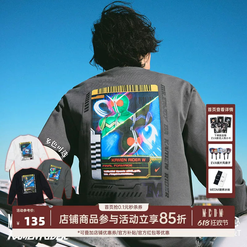MEDMx Kamen Knight Knight Riding Card Series Basic Long Sleeve T-shirt for Men and Women, Spring and Autumn American T-shirt Trendy