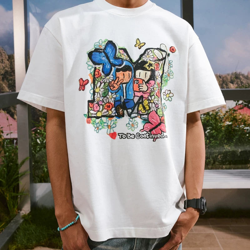 MEDMxNewmusus Joint Bouquet Love Short Sleeve T-shirt for Men and Women Couples Summer Loose Half Sleeve T-shirt
