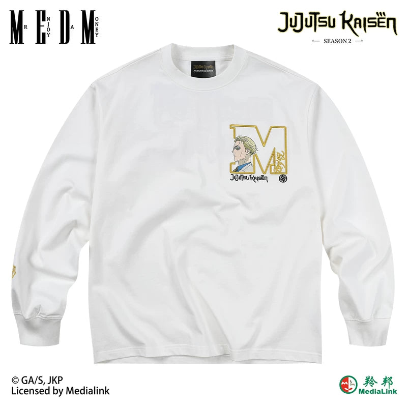 MEDM x Spell Battle Collaboration - Big M Character Avatar Embroidered Letter Casual Water Washed and Velvet Long Sleeve T-shirt for Men