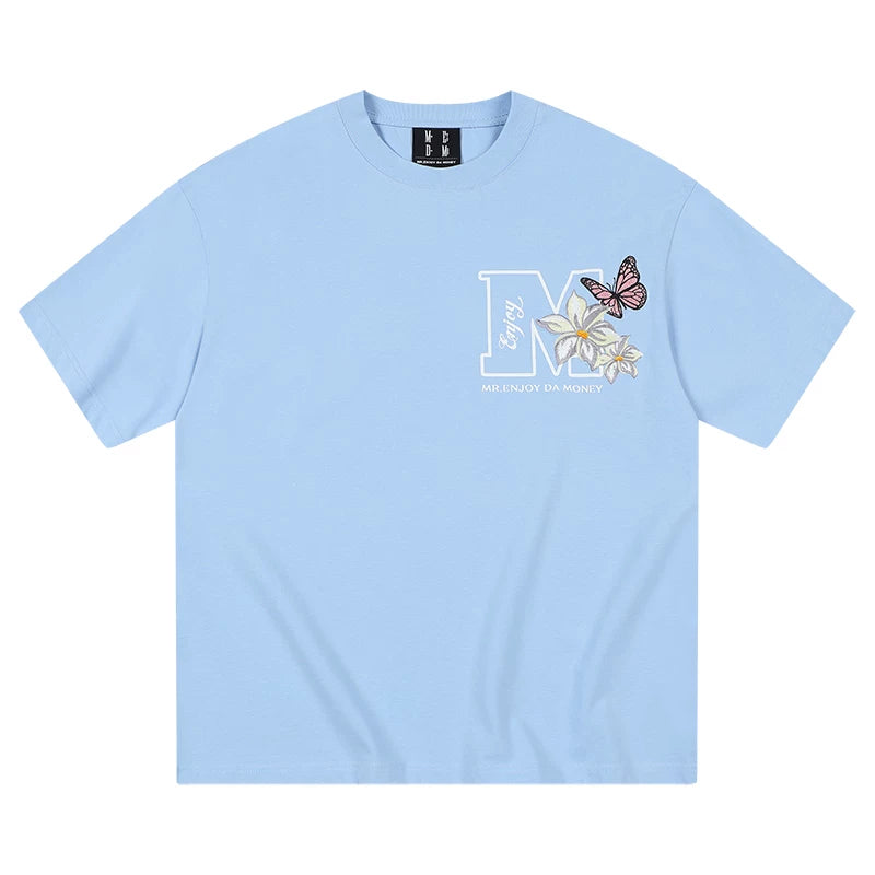 MEDM26SS Butterfly Garden Pure Cotton Short Sleeve T-shirt Women's American Top Men's Summer Loose Casual Half Sleeve Tee