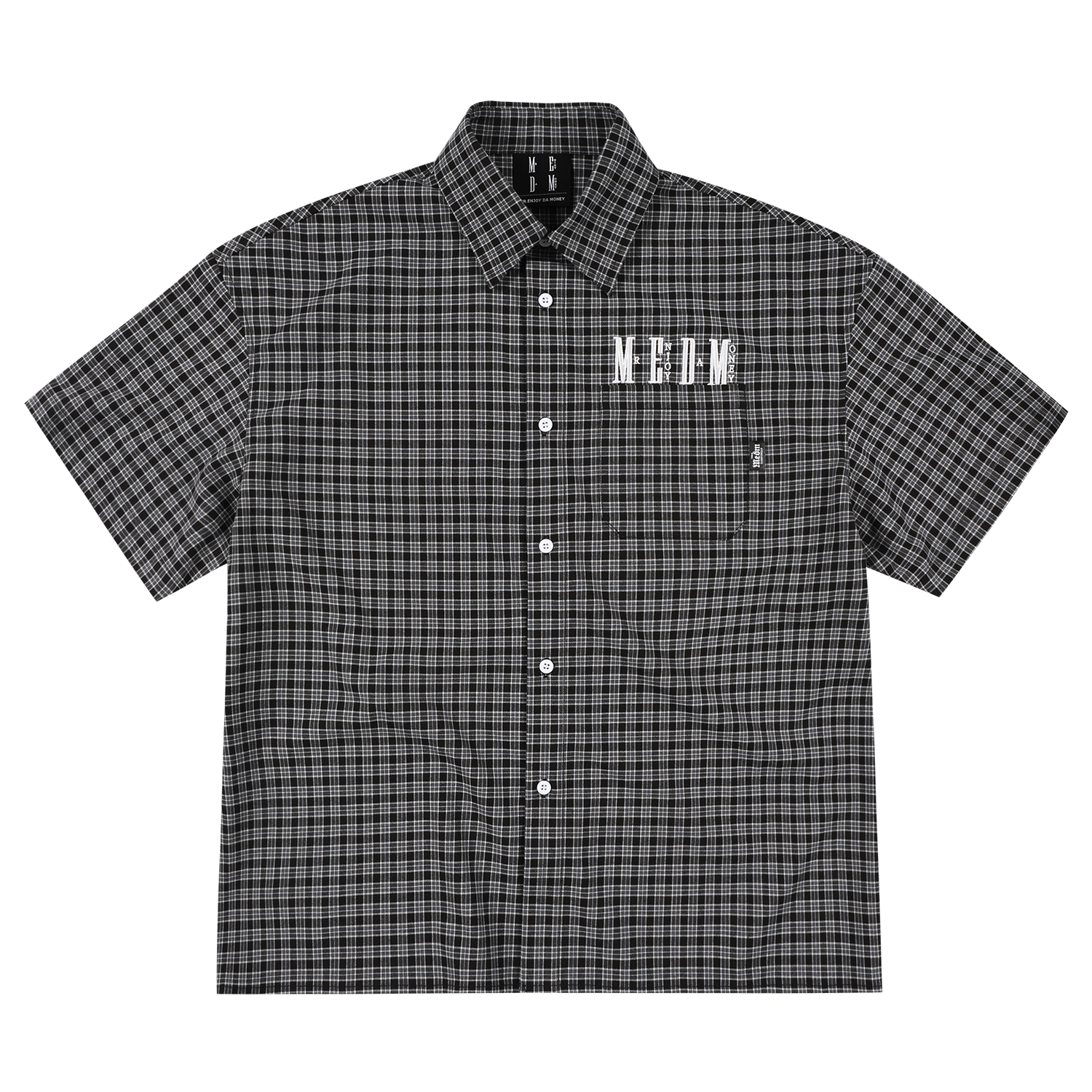 MEDM retro college style embroidered casual plaid shirt American men's and women's loose collared short sleeved plaid top