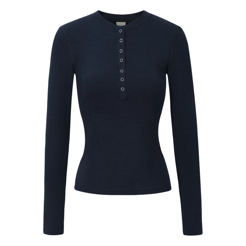 MEDM minimalist design woven label slim fit Henry shirt T-shirt for women, thin and high-end, slimming and versatile casual top for spring