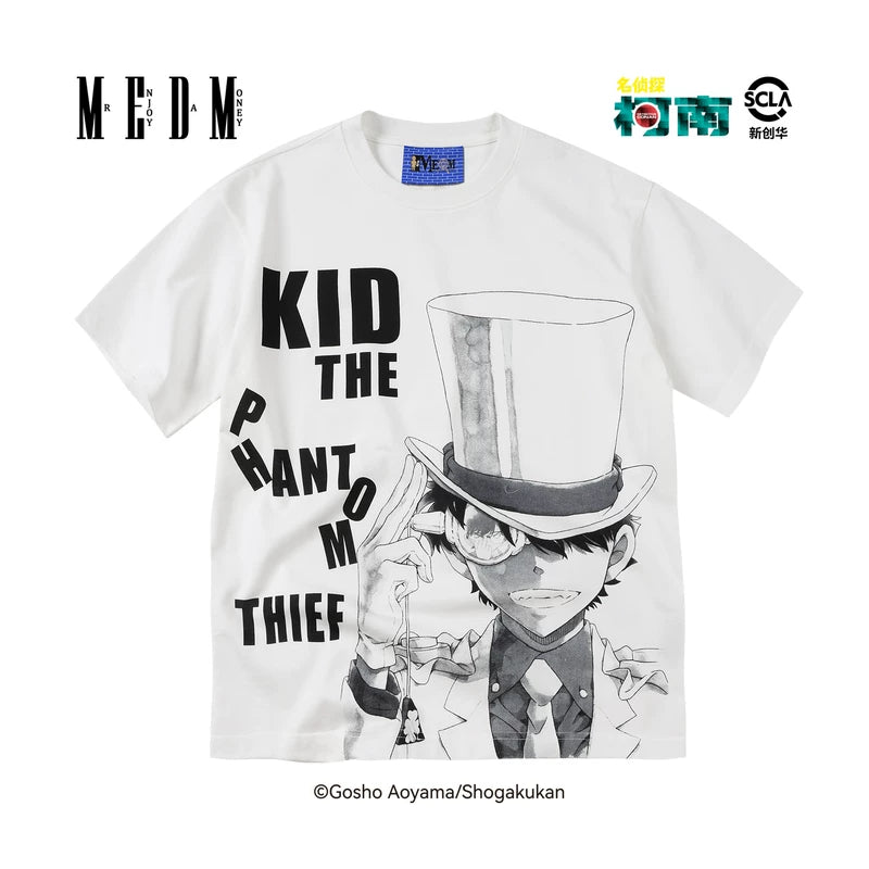MEDMx Detective Conan co branded black and white anime portrait print casual short sleeved basic versatile couple T-shirt