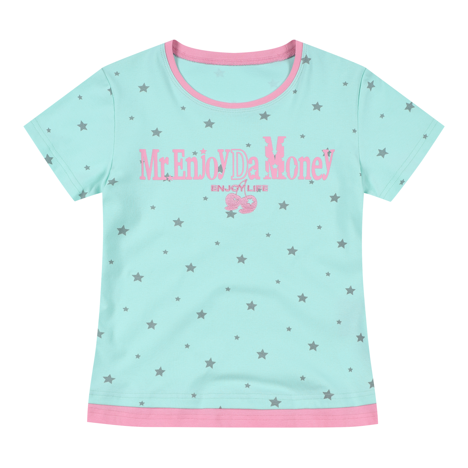 MEDM Color Star Wave Dot Fake Two piece T-shirt Women's Style Letter Printed Girl Feel Casual Round Neck Short Sleeve Summer