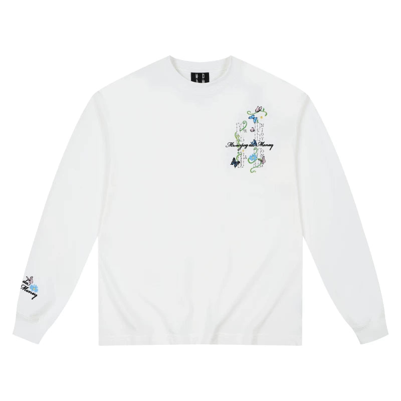 MEDM2025 new product butterfly vine round neck casual long sleeved T-shirt commuting simple couple base shirt top autumn