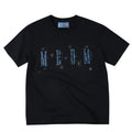 MEDM × YUY Jade Collaboration - Blue Flower Embroidered Logo Back Large Print Casual Short Sleeve Round Neck T-shirt