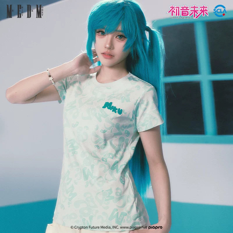 MEDMx Hatsune Miku Women's AOP Camouflage Short Sleeve T-shirt 2025 New Summer Casual Loose Top
