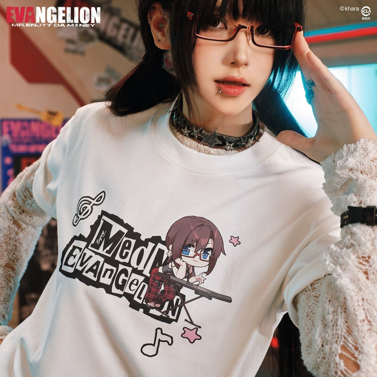 MEDMxEVA NEVER END series Q-version note printed basic casual round neck short sleeved trendy versatile T-shirt