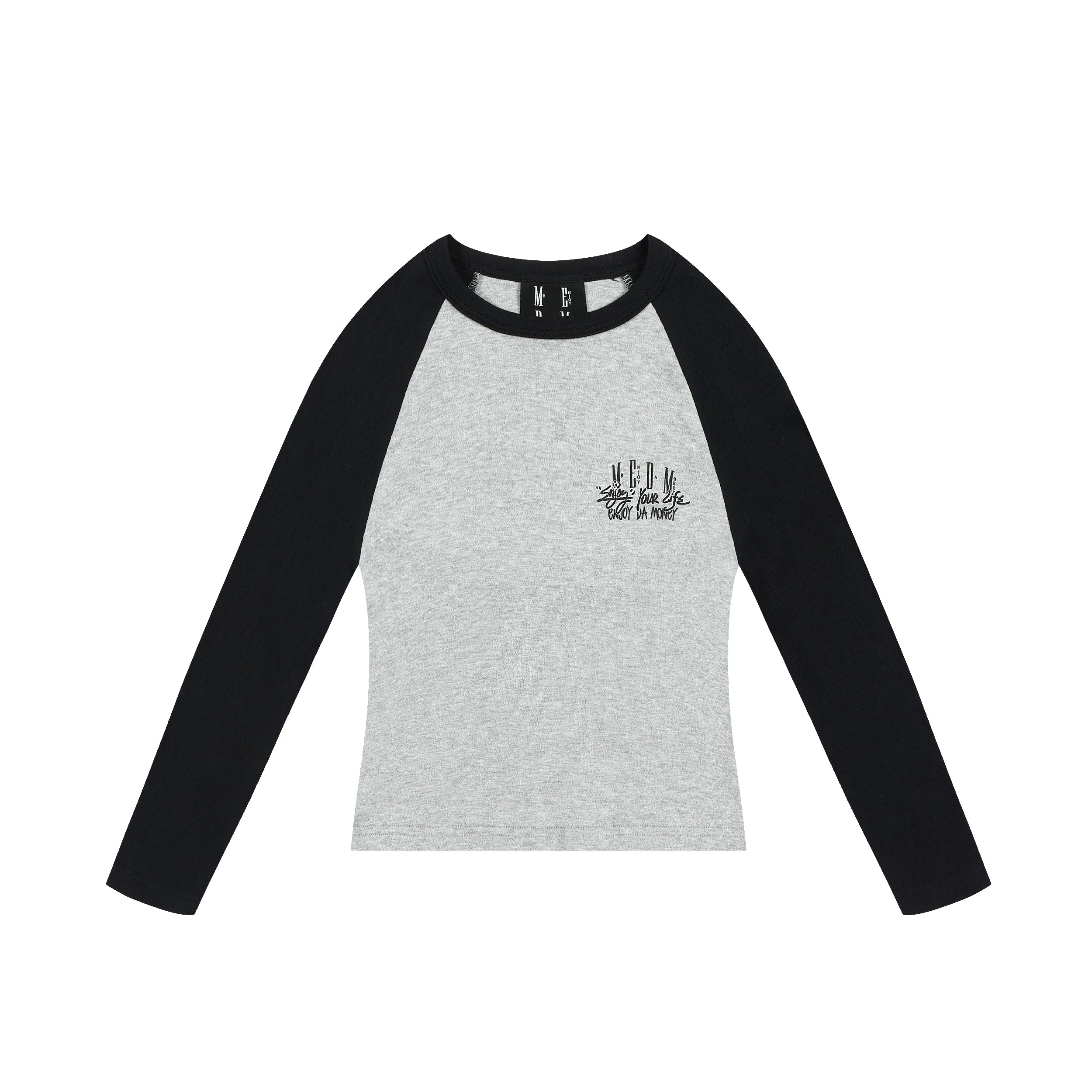 MEDM trendy brand foam color blocked shoulder long sleeved T-shirt for men and women, autumn new casual versatile trendy T-shirt top
