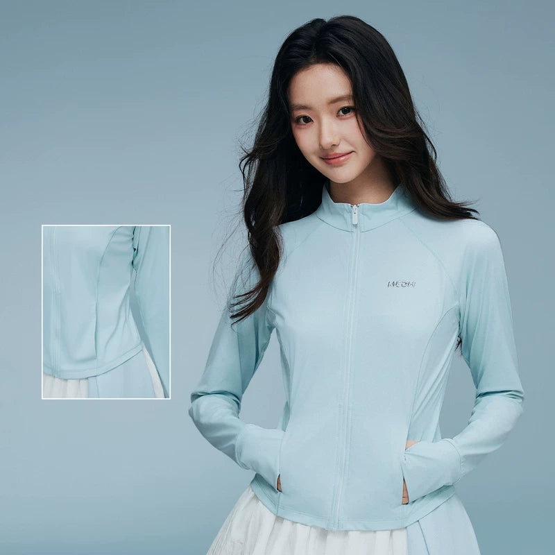 MEDM solid color stand up collar slim fit short casual sunscreen jacket, simple and versatile, commuting slimming and lightweight aerobic top, summer
