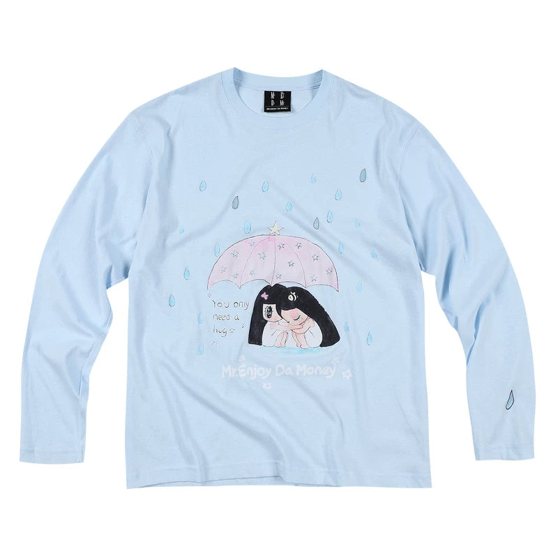 MEDM x Iria mailbox collaboration raindrop digital printing embroidery long sleeved cover shirt casual round neck top summer