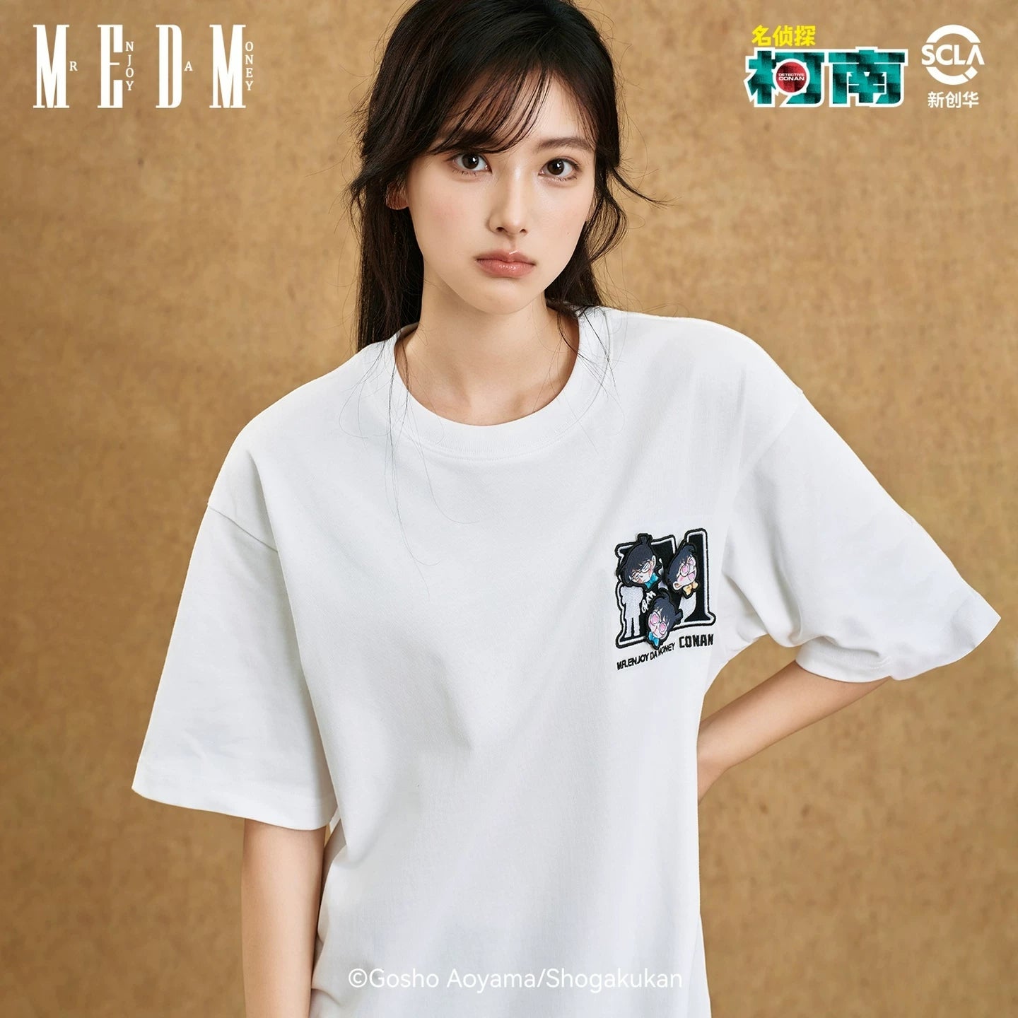 MEDMx Detective Conan Collaboration Basic Simple Anime Velcro Casual Short Sleeve Versatile Couple T-shirt Summer