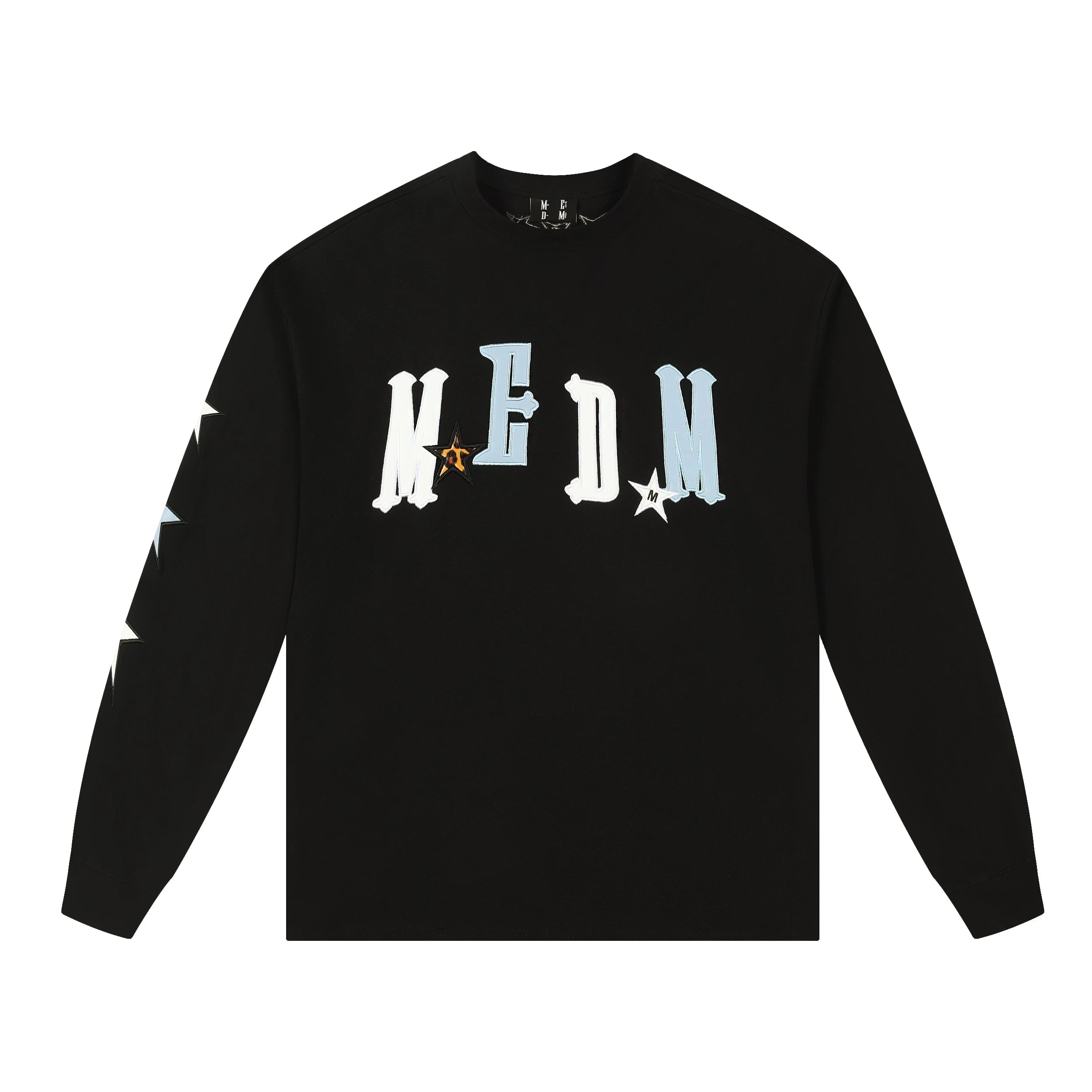 MEDM American Trendy Brand Star Sticky Leather Embroidered Long Sleeve T-shirt for Men in Spring and Autumn, with a niche design and loose casual T-shirt