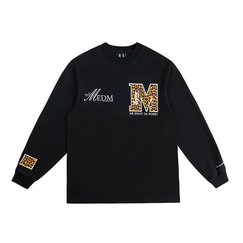 MEDM Fashion Brand Snake Pattern Collar Letter Top China-Chic Round Neck Long Sleeve T-shirt Men's Autumn American Hip Hop Couple