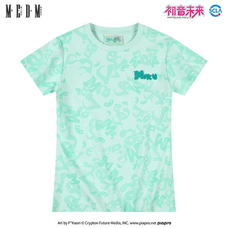 MEDMx Hatsune Miku Women's AOP Camouflage Short Sleeve T-shirt 2025 New Summer Casual Loose Top